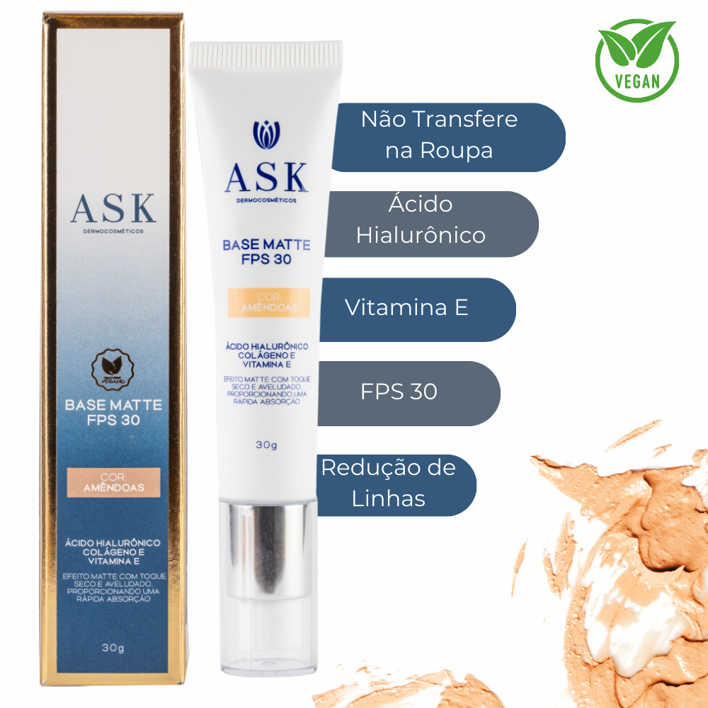 Base Matte Liquida com Ácido Hialurônico FPS 30 ASK Dermocosméticos 30g